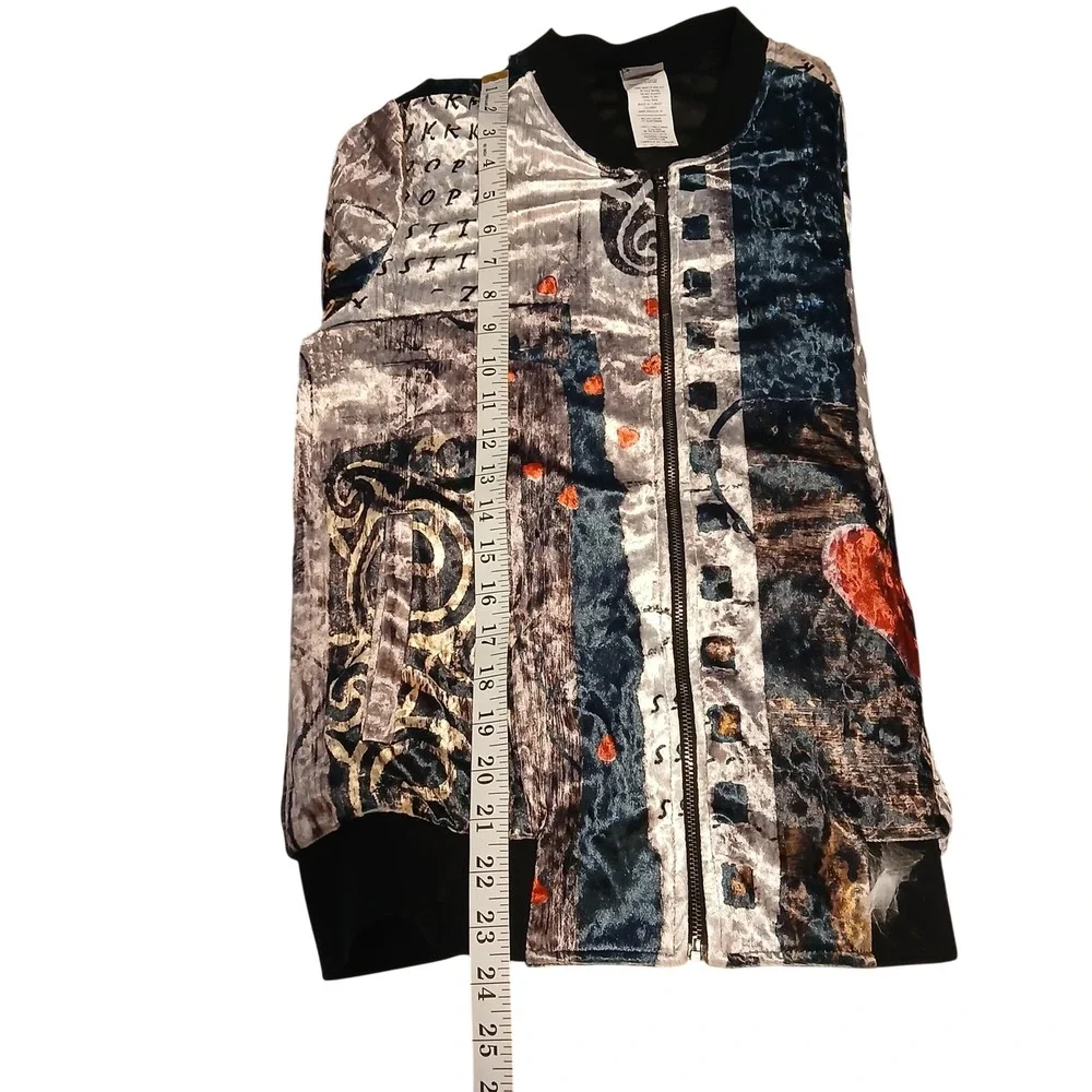 Art of Dolcezza Womens XS Abstract Art Velvet Bomber Jacket Full Zip Art to Wear